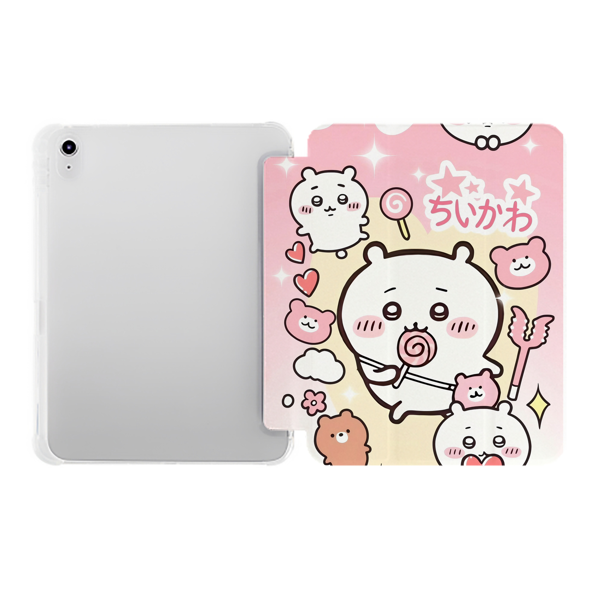 （画像用） ちいかわ Chii-kawa IPad ケース ペン収納付き 三つ折りスタンド PUレザー×シリコン 対応機種9.5/10.5/10.9インチ